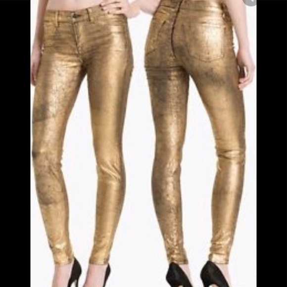 Gold Metallic Super Skinny Jeans 